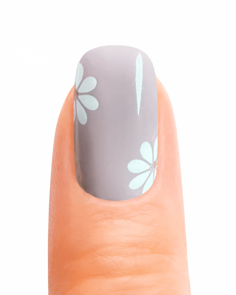 Stickers ongles en gel Lilwen gris transparent avec fleurs blanches
