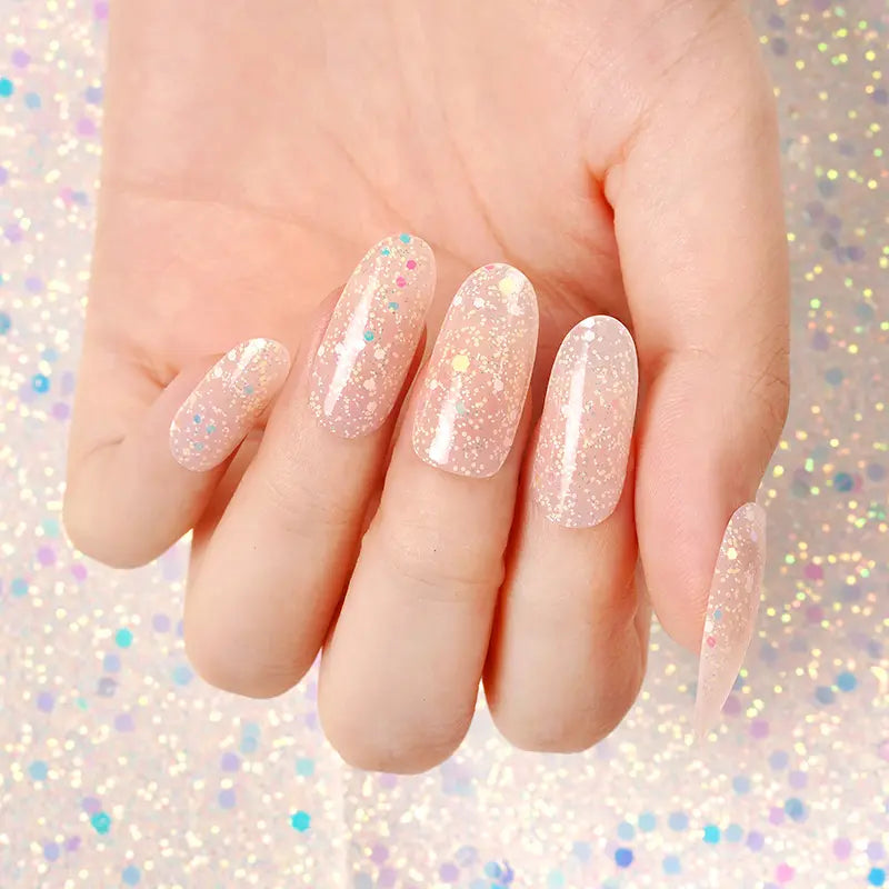 Stickers ongles en gel Orelza Geeli House avec base blanche transparente et paillettes colorées