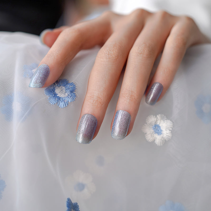 Stickers ongle gel bleu ciel pailleté effet givré scintillant