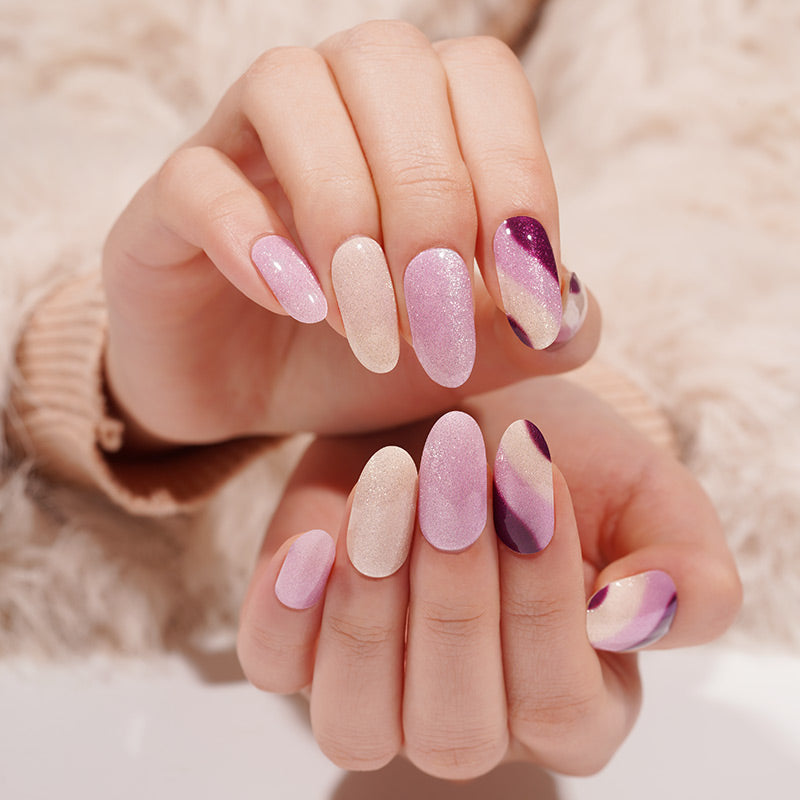 Stickers ongles en gel blanc et mauve pailleté, effet dégradé