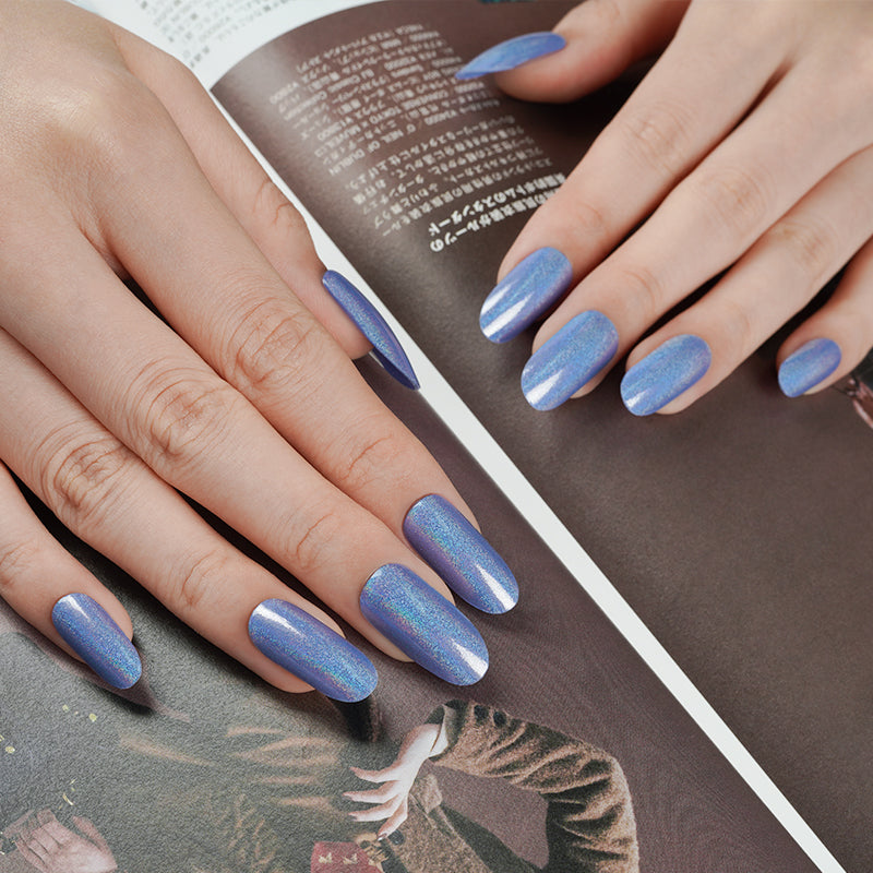 Stickers ongles en gel Dravena Geeli House bleu profond à reflets holographiques