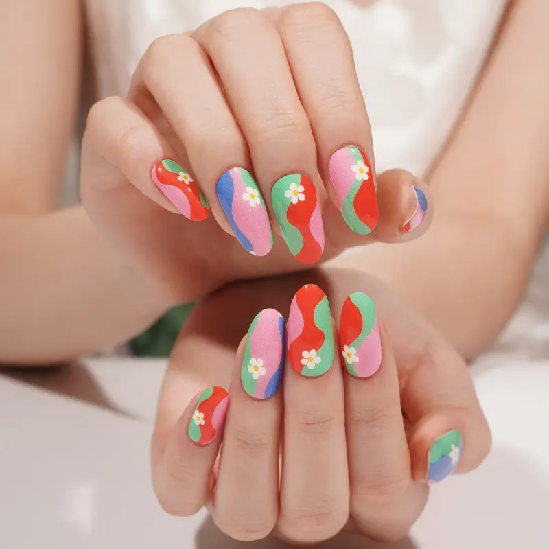 Stickers ongles en gel Jardenia Geeli House avec lignes colorées et fleur stylisée
