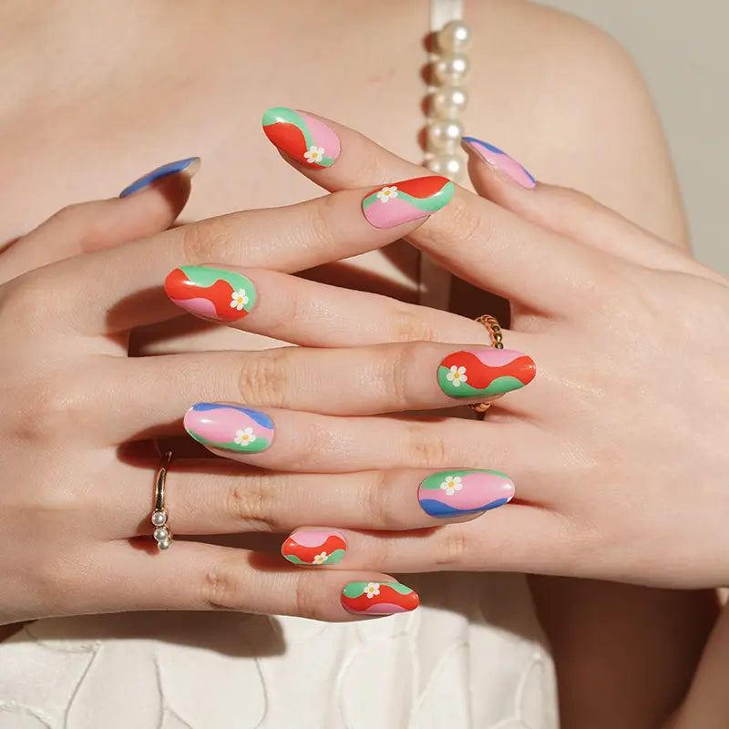 Stickers ongles en gel Jardenia Geeli House avec lignes colorées et fleur stylisée