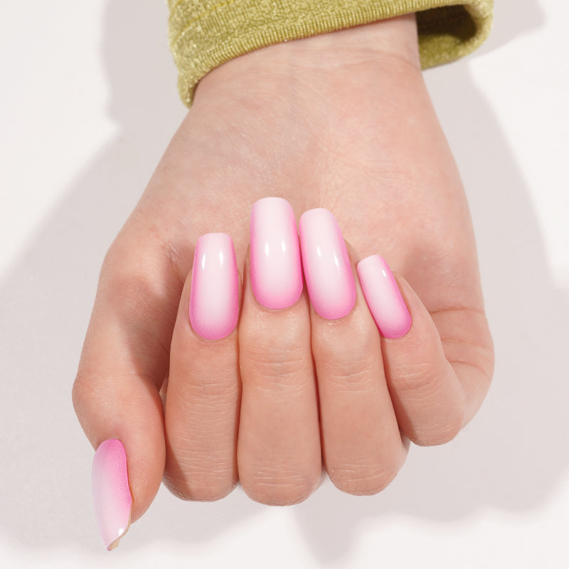 Stickers ongles gel Lorina dégradé rose et blanc avec finition brillante effet halo