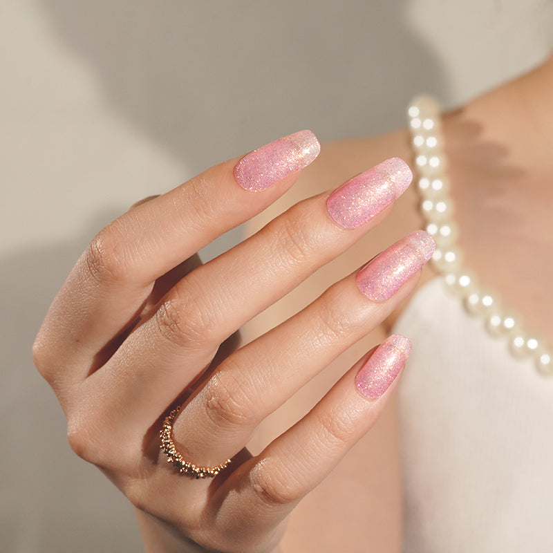 Stickers ongles en gel Lunessa Geeli House, rose transparent avec fines paillettes scintillantes