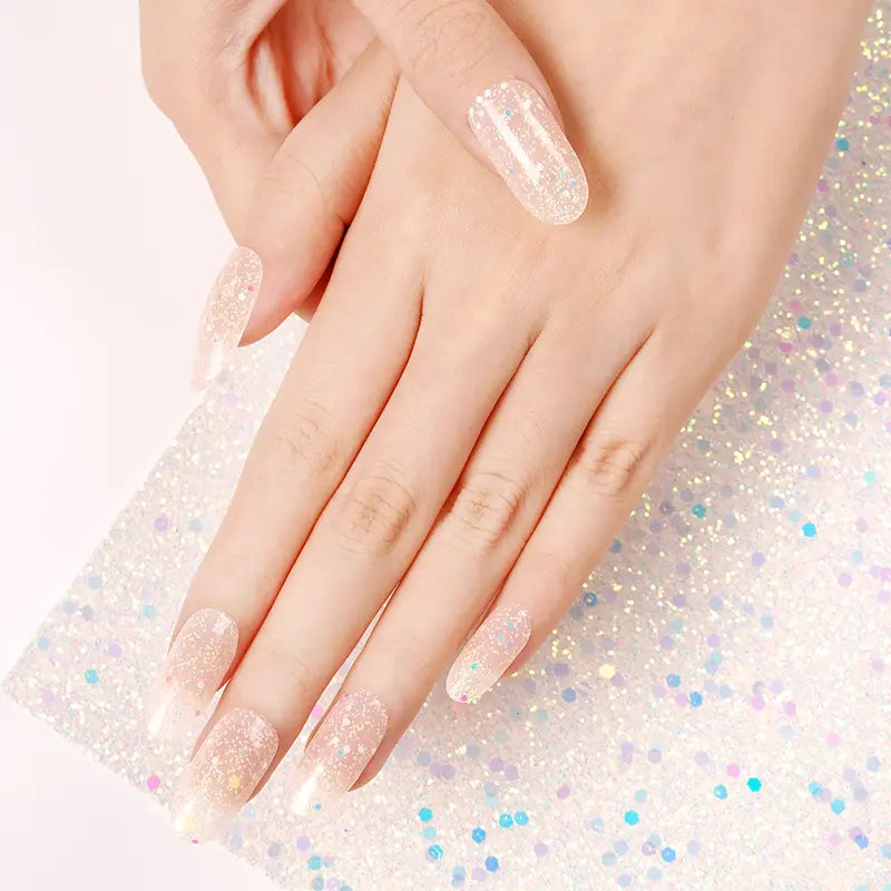 Stickers ongles en gel Orelza Geeli House avec base blanche transparente et paillettes colorées