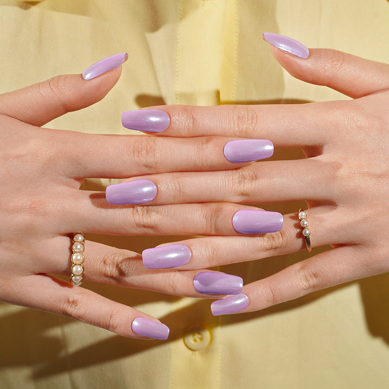 Stickers ongles en gel Ziraya effet chromé mauve nacré, finition brillante irisée