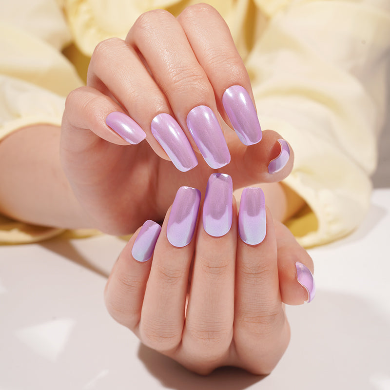Stickers ongles en gel Ziraya effet chromé mauve nacré, finition brillante irisée