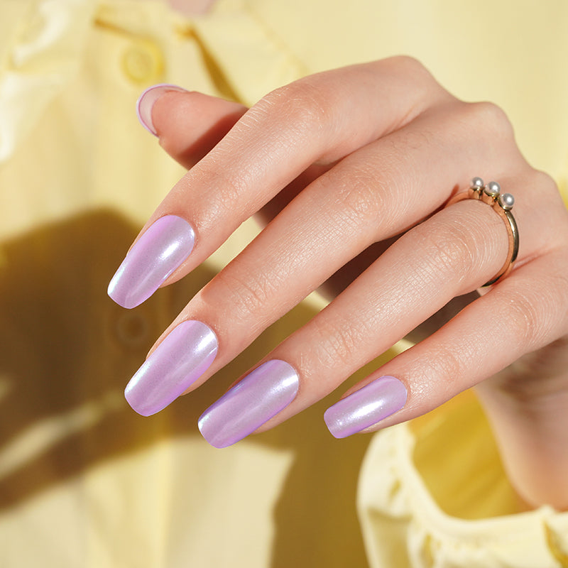 Stickers ongles en gel Ziraya effet chromé mauve nacré, finition brillante irisée