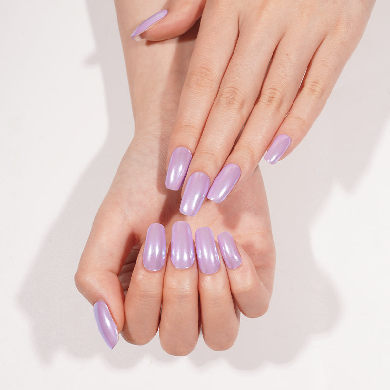 Stickers ongles en gel Ziraya effet chromé mauve nacré, finition brillante irisée