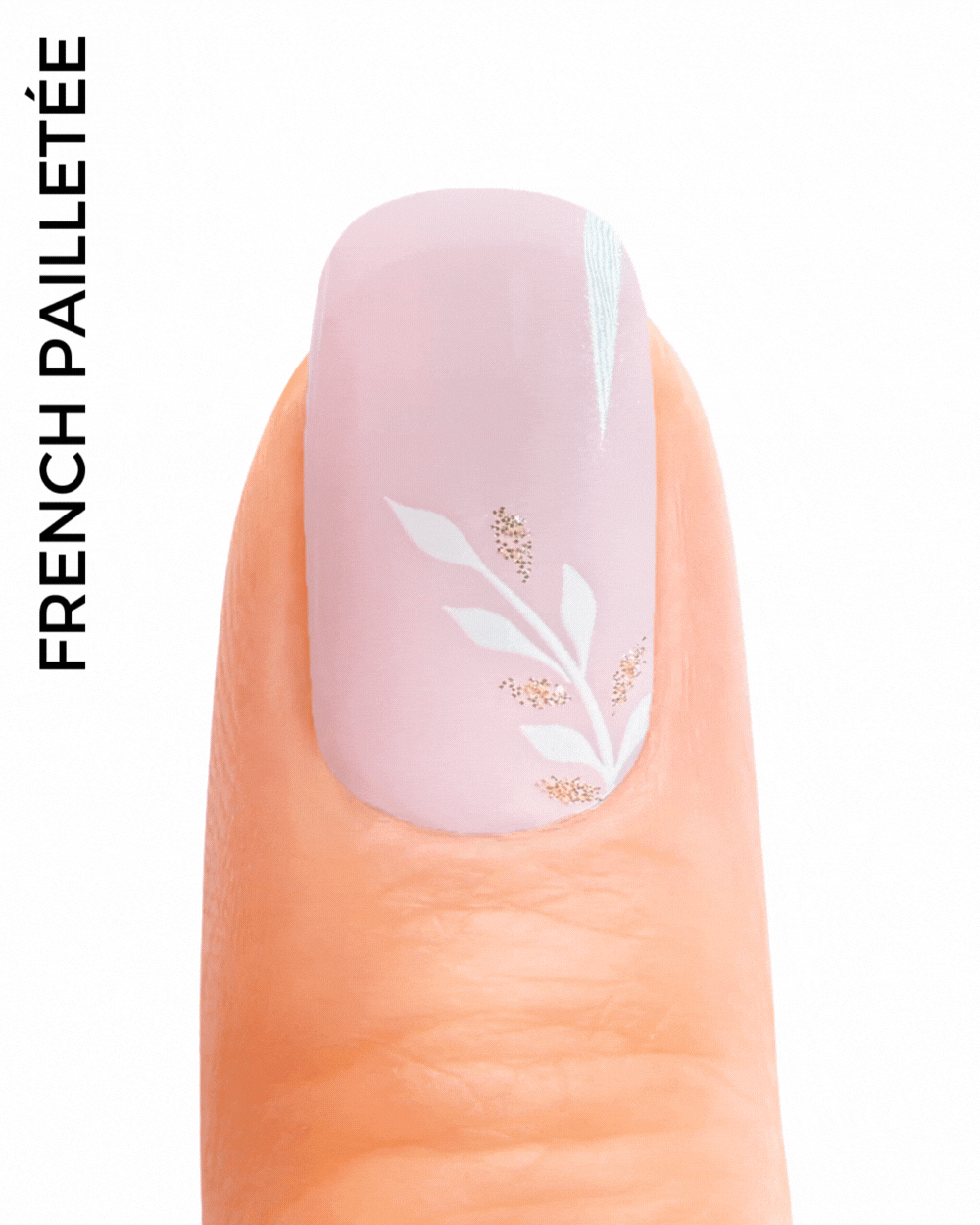 Stickers ongles en gel Amea french pailletée avec motif floral et effet transparent