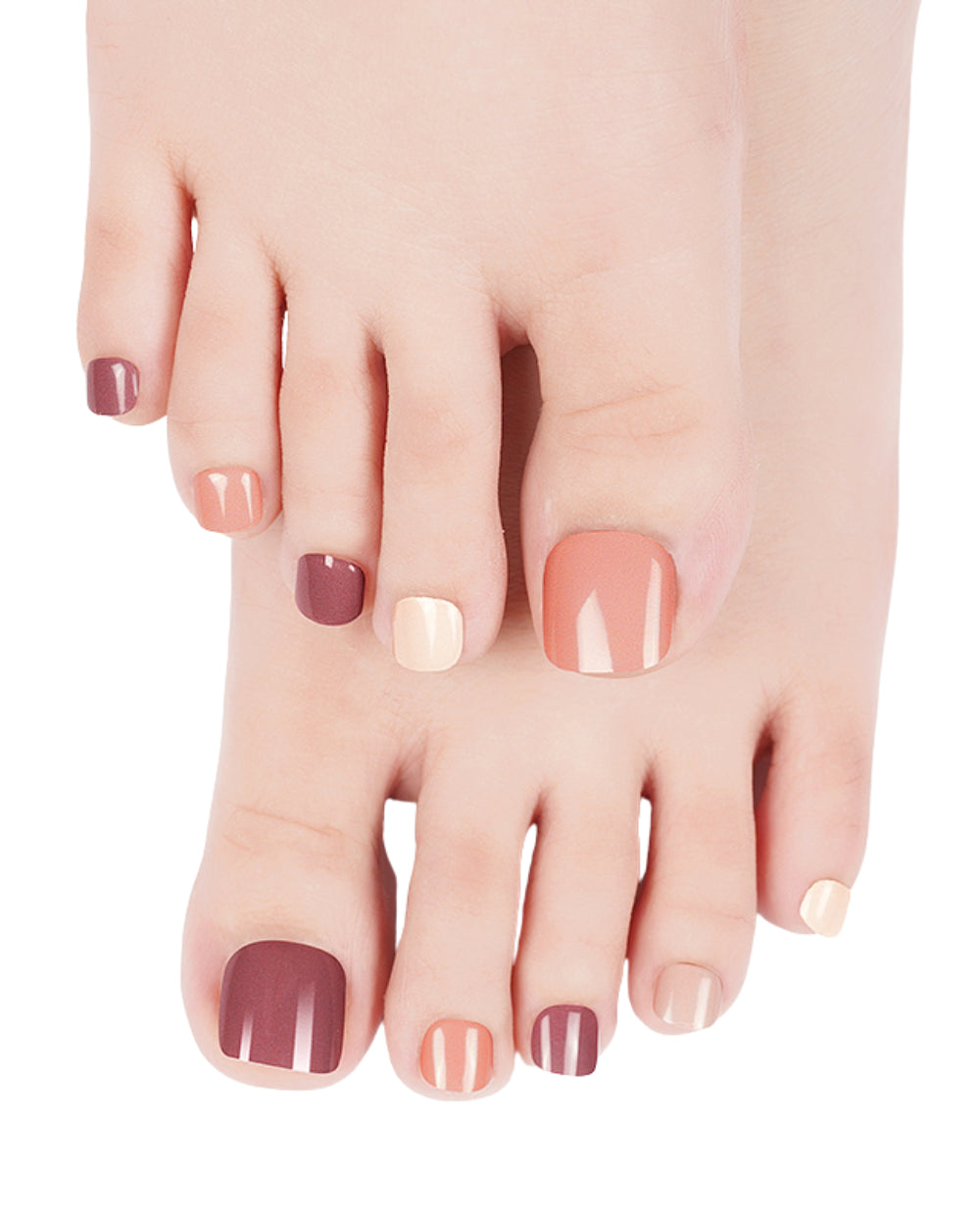 Stickers pédicure gel en dégradé beige, crème, brun et terracotta sur ongles des pieds