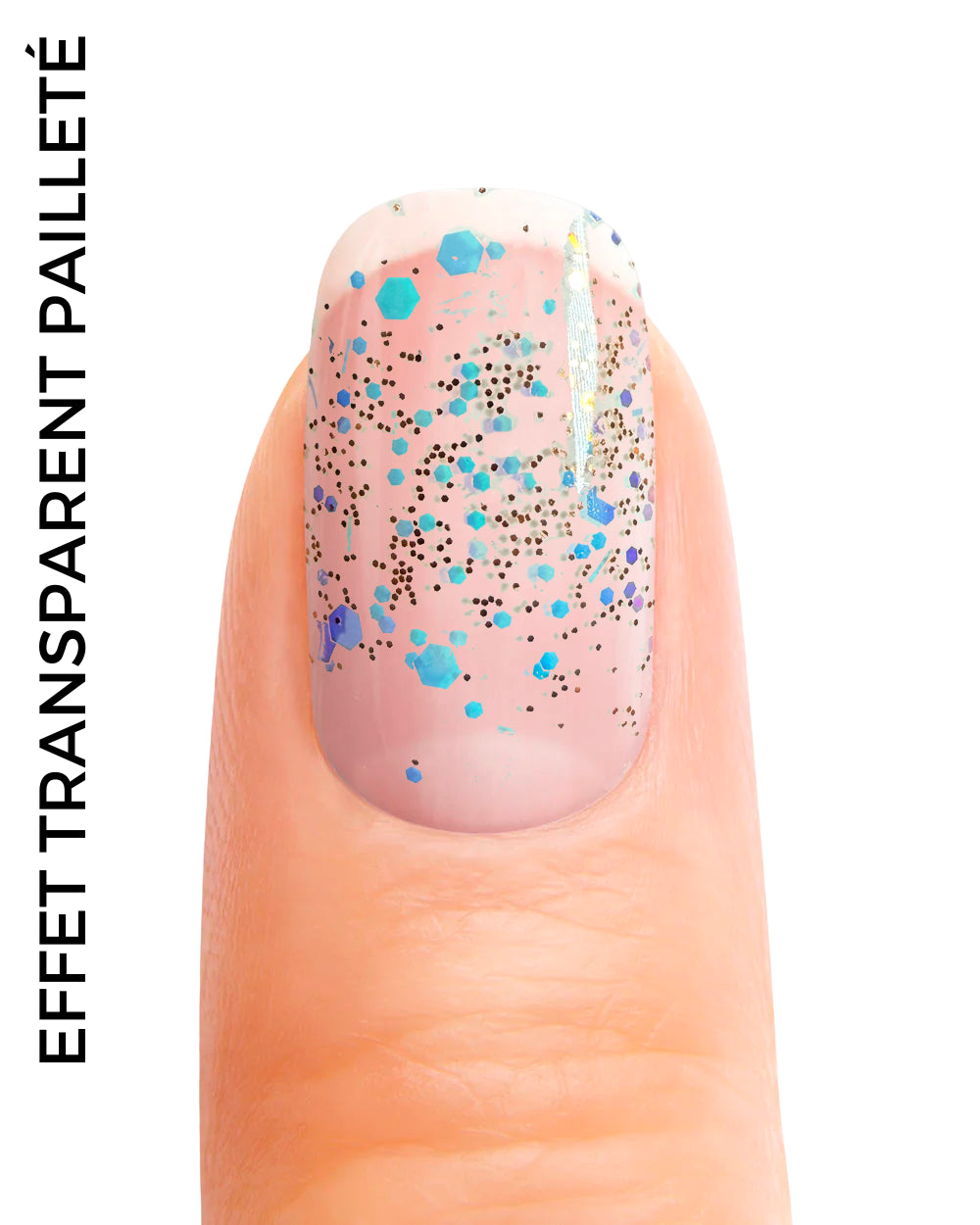 Stickers ongles en gel Beiluna Geeli House avec paillettes bleutées et dorées sur base transparente