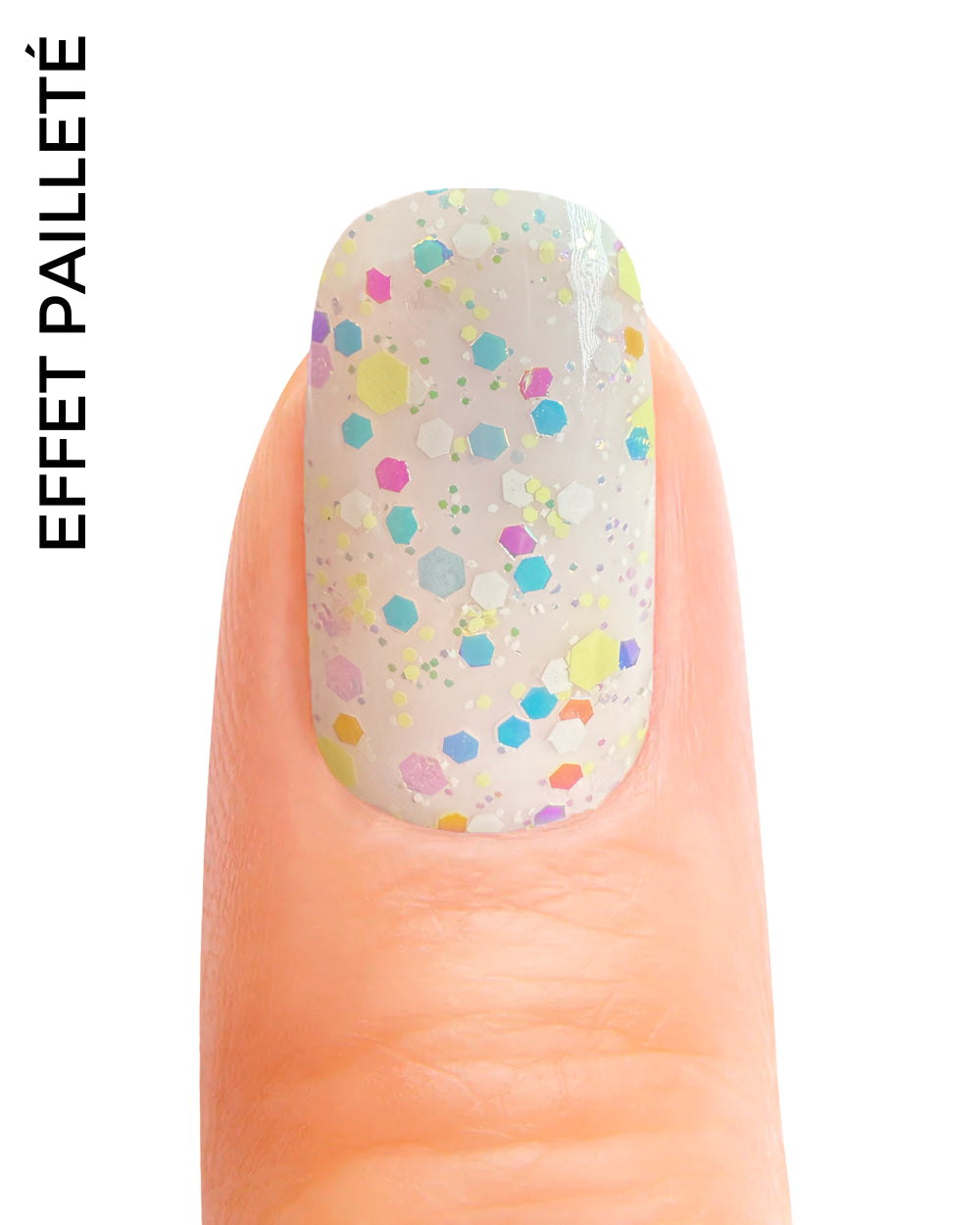 Stickers ongles en gel Orelza Geeli House avec base blanche transparente et paillettes colorées