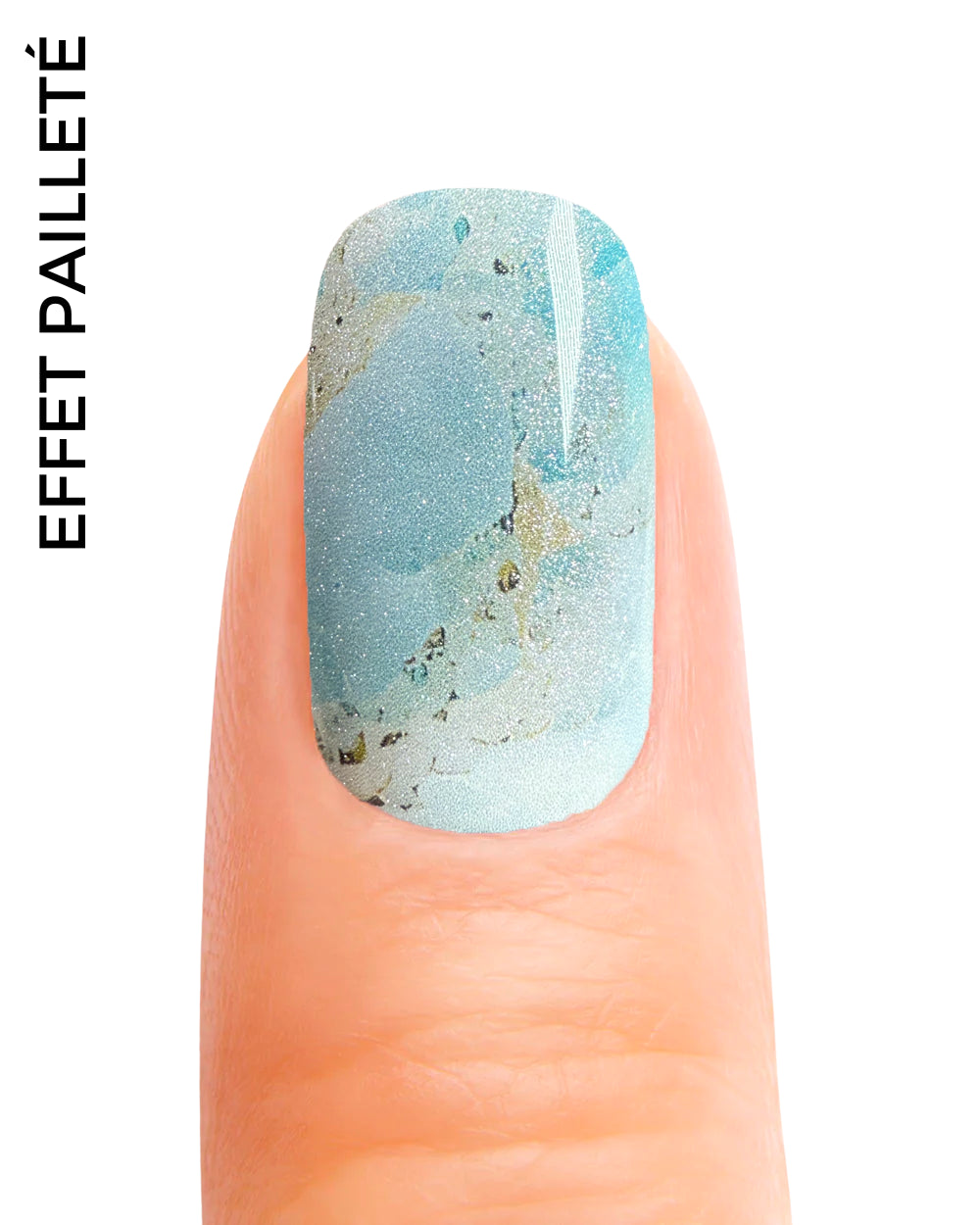 Stickers ongles en gel Sandiva Geeli House avec effet marbre blanc, bleu et lignes brunes