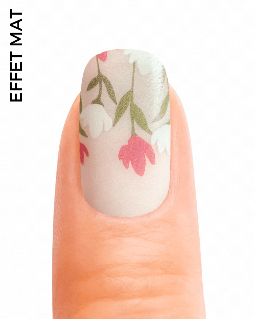 Stickers ongles en gel Tulenya Geeli House beige mat avec nœud blanc, tulipes roses et effet airbrush