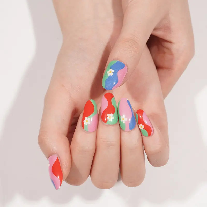 Stickers ongles en gel Jardenia Geeli House avec lignes colorées et fleur stylisée