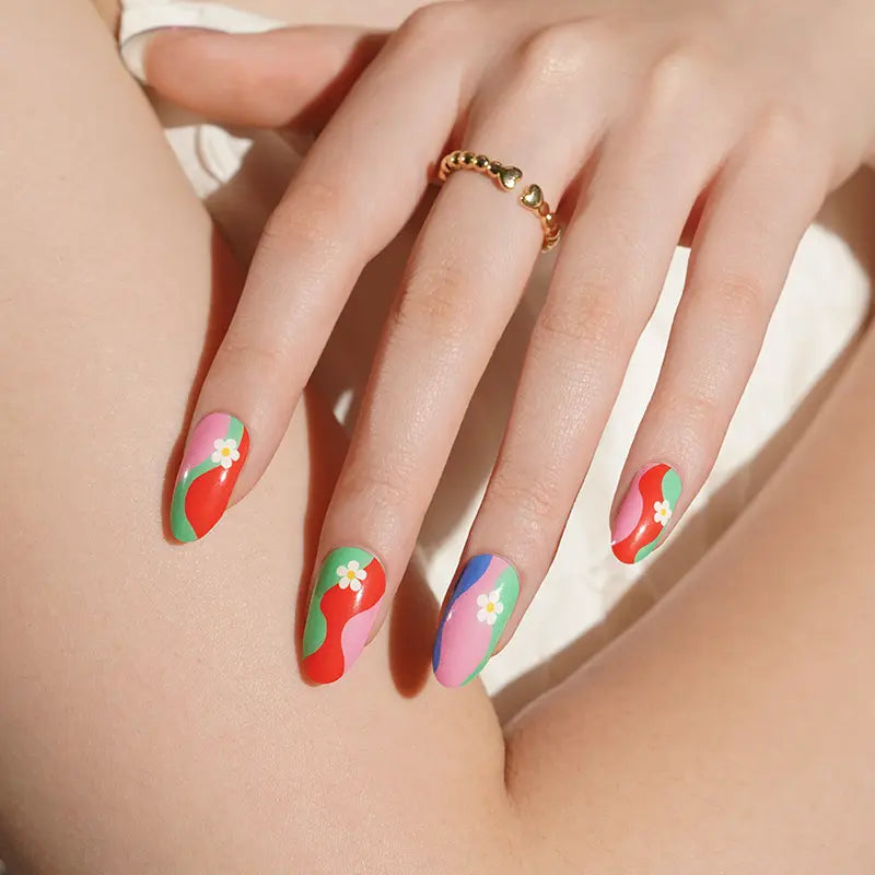 Stickers ongles en gel Jardenia Geeli House avec lignes colorées et fleur stylisée