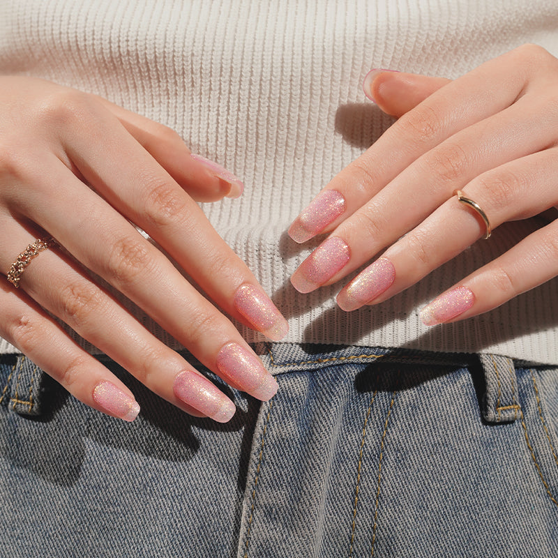 Stickers ongles en gel Lunessa Geeli House, rose transparent avec fines paillettes scintillantes