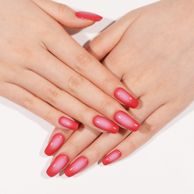 Stickers ongles en gel Ravela Geeli House, rouge fuchsia dégradé blanc effet airbrush